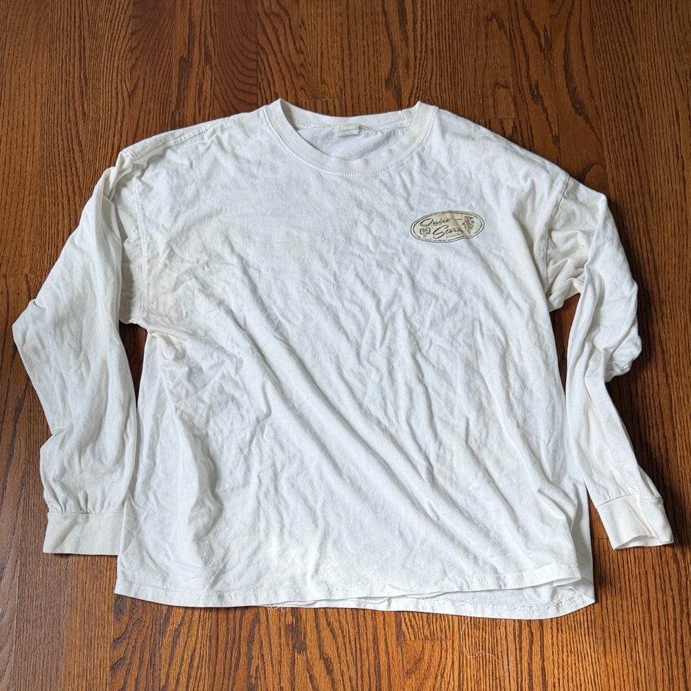 Women's White Long Sleeve Crewneck Tee with Subtle Chest Patch🌿